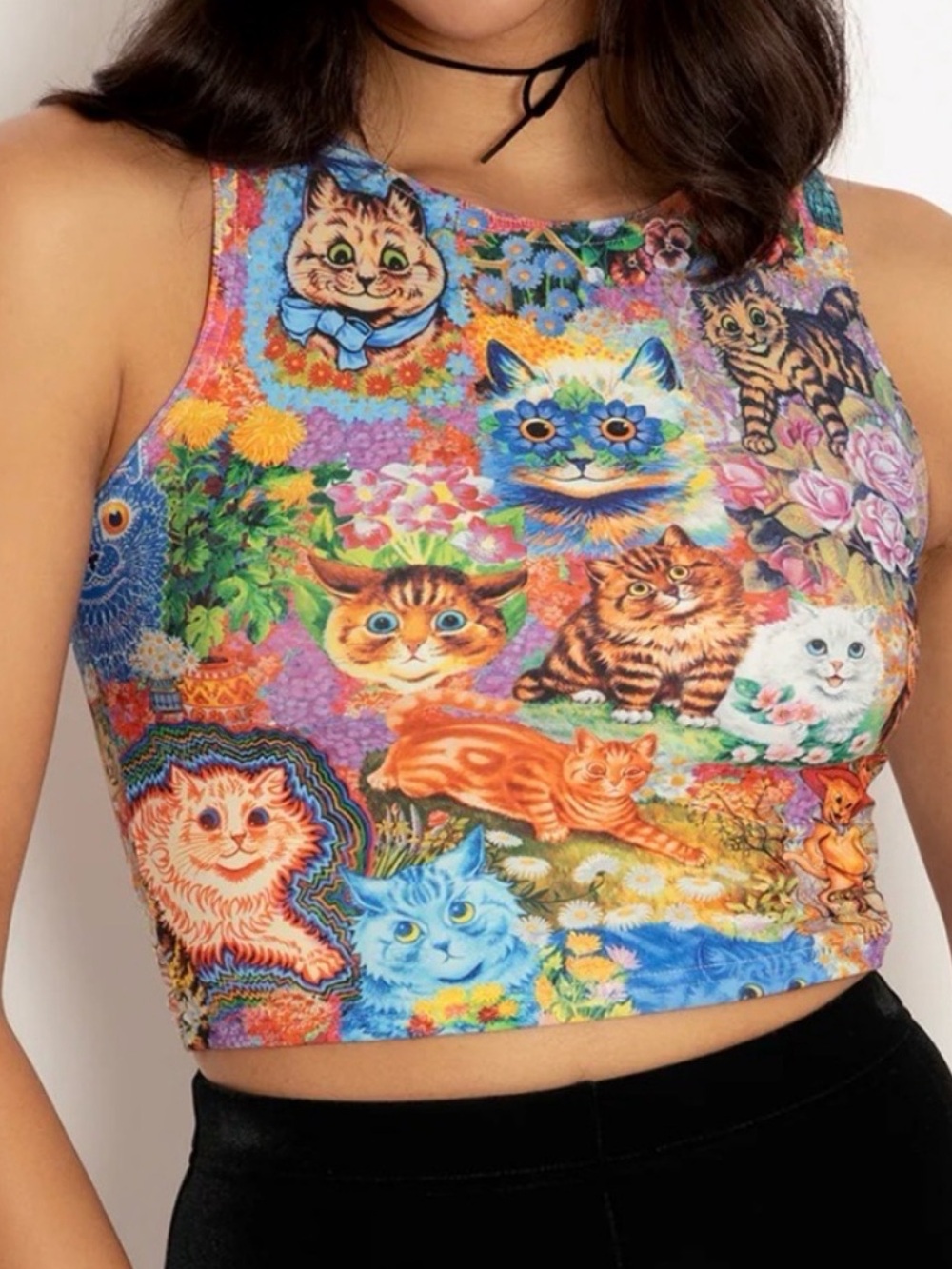 Blackmilk Vibrant Multicolor Cat Collage Crop Top